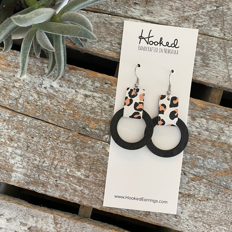Black & White Cheetah Looped Wooden Hoops