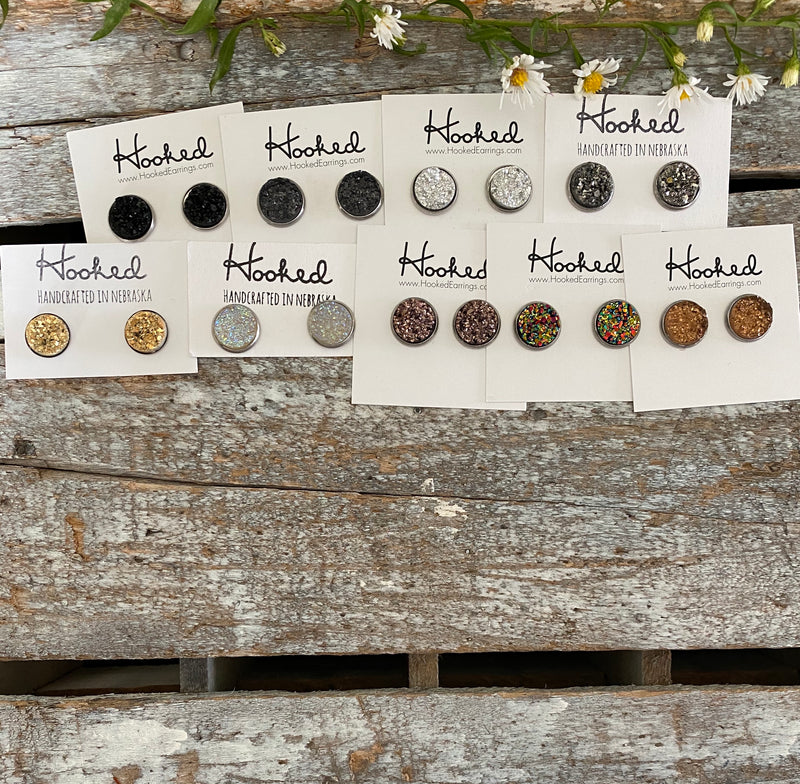 Druzy-Style Round Studs - Neutrals - 12mm
