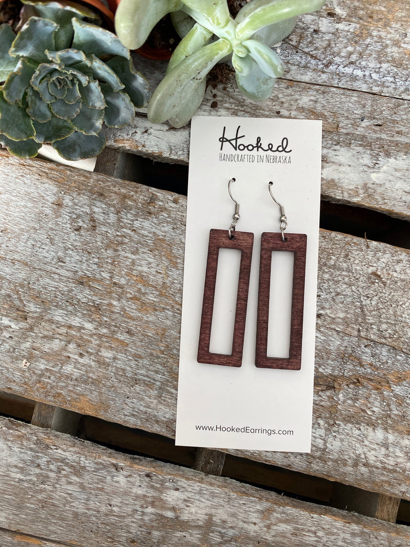 Wooden Rectangle Cutout Earrings - Medium