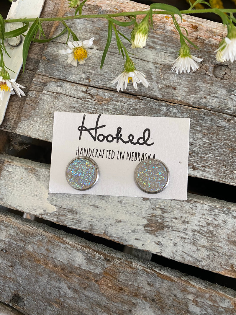 Druzy-Style Round Studs - Neutrals - 12mm