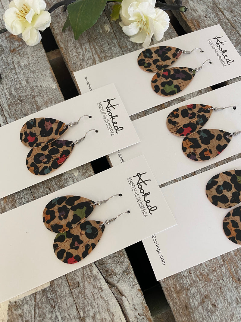 Rainbow Leopard Cork Teardrops - Small