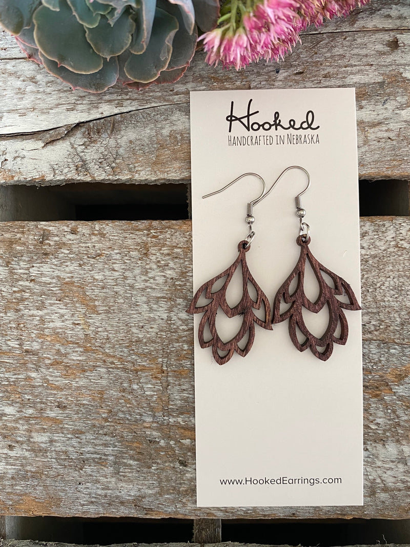 Wooden Deluxe Cutout Earrings - Small Lotus