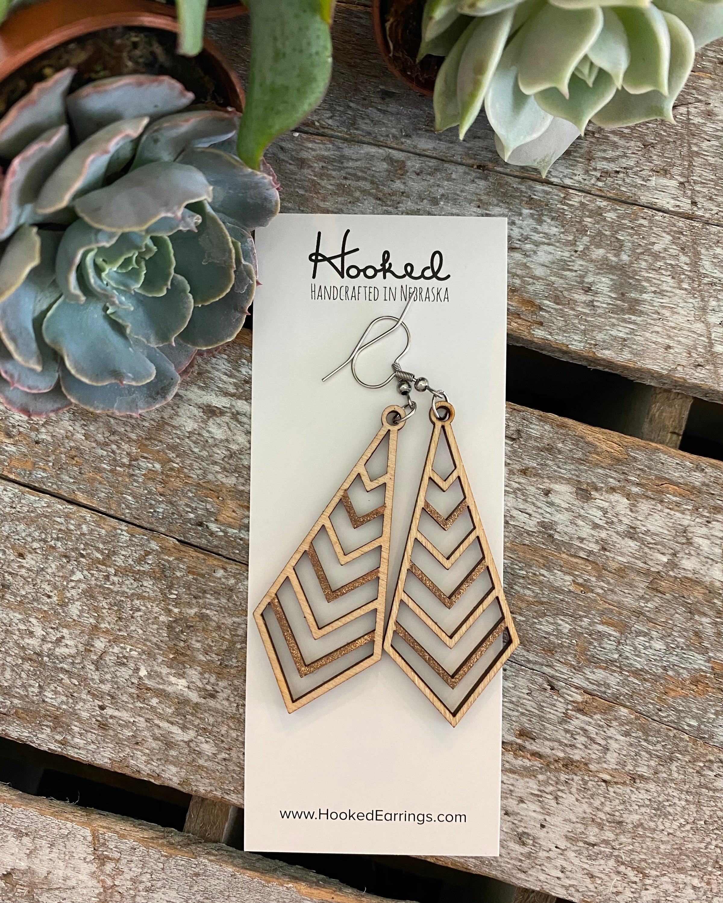 Wooden Deluxe Cutout Earrings - Medium Stacked Chevron