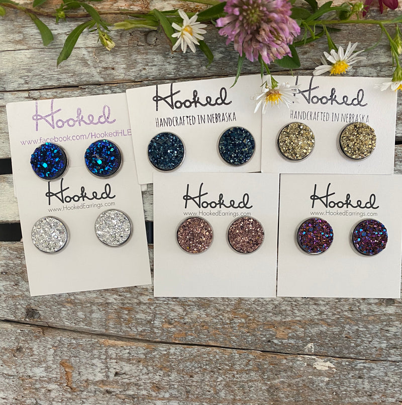 Druzy-Style Round Studs - 14mm