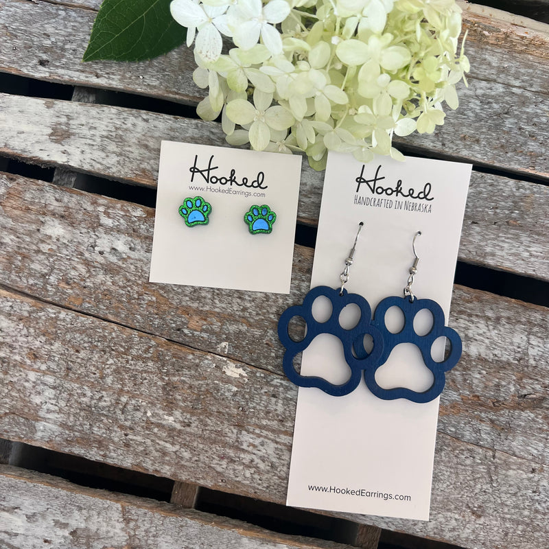Wooden Cutout Earrings - Paw Print - Custom Colors