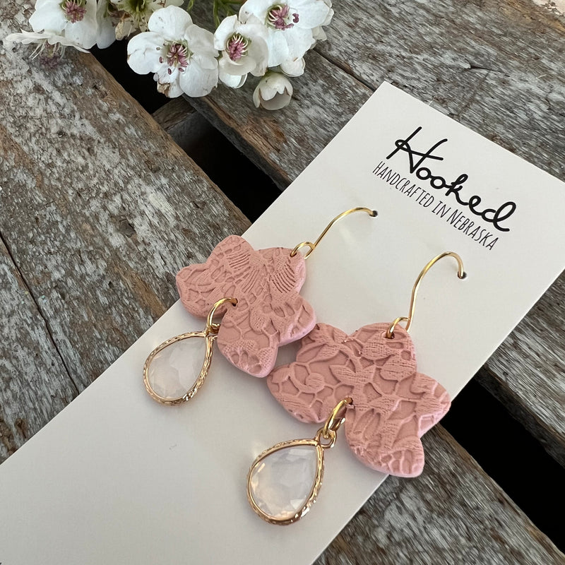 Blush and Crystal Dangles - Medium