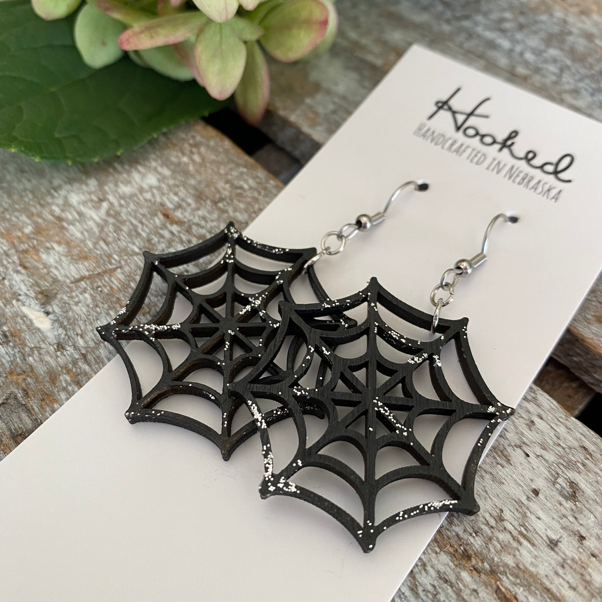 Wooden Cutout Earrings - Spider Webs