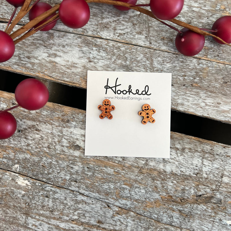 Gingerbread Man Glitter Studs  - 12mm