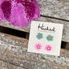 Pink and Green Flower Clay Studs - Two Pack