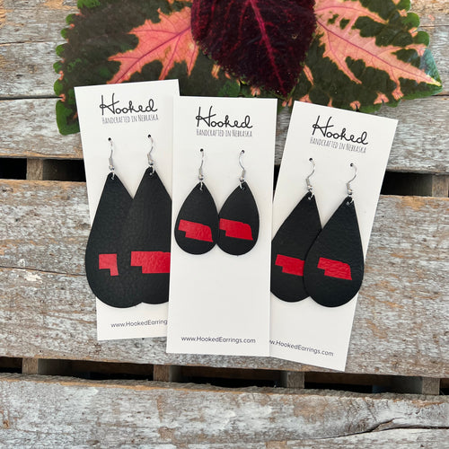 Nebraska State Pride Teardrops in Black/Red - Medium