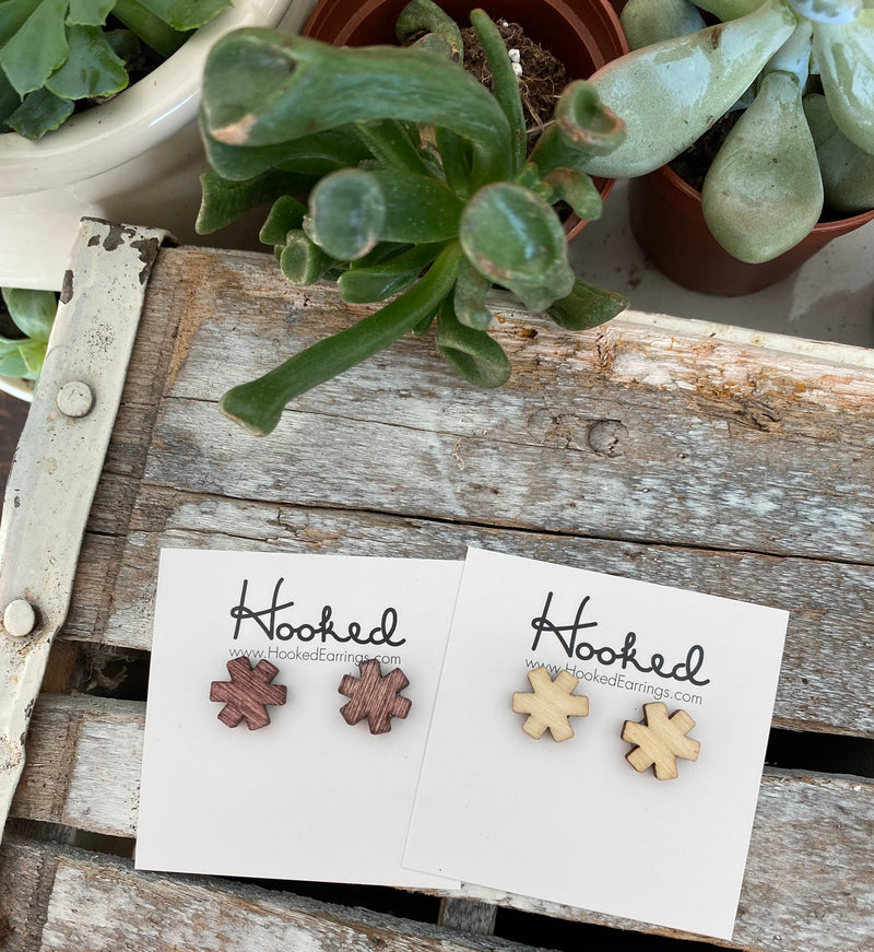 Wooden Star of Life Stud Earrings - 12mm