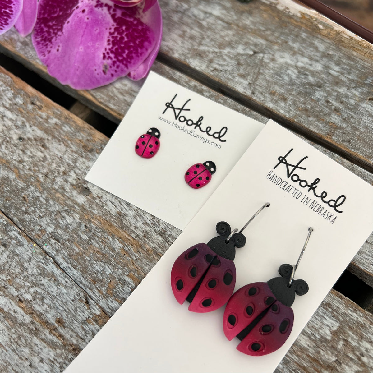 Ladybug Studs - Hot Pink