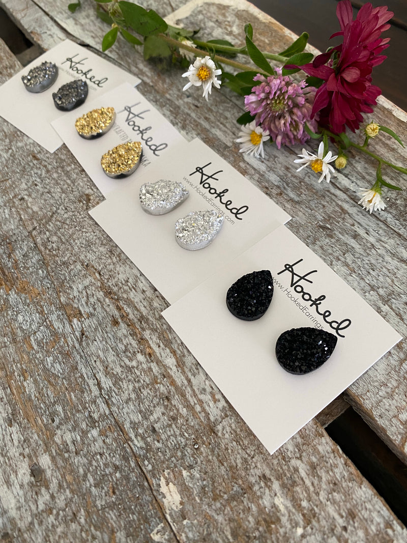 Druzy-Style Teardrop Studs - Large