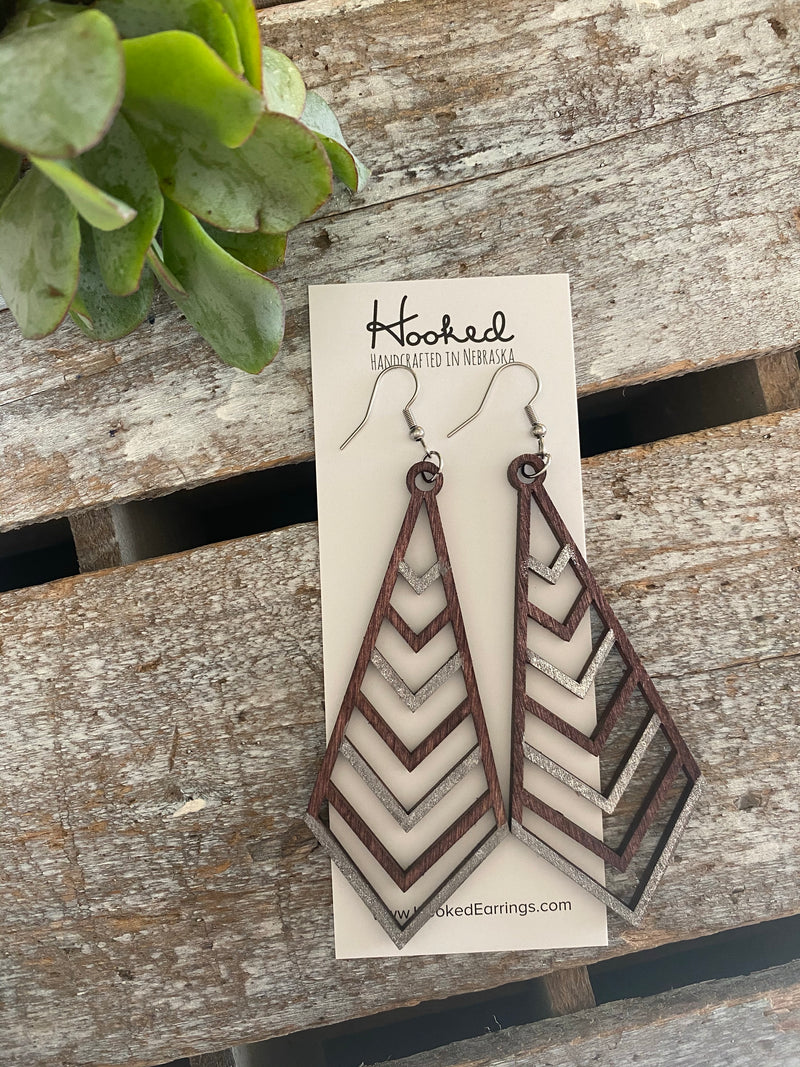 Wooden Earrings - XL Stacked Chevron