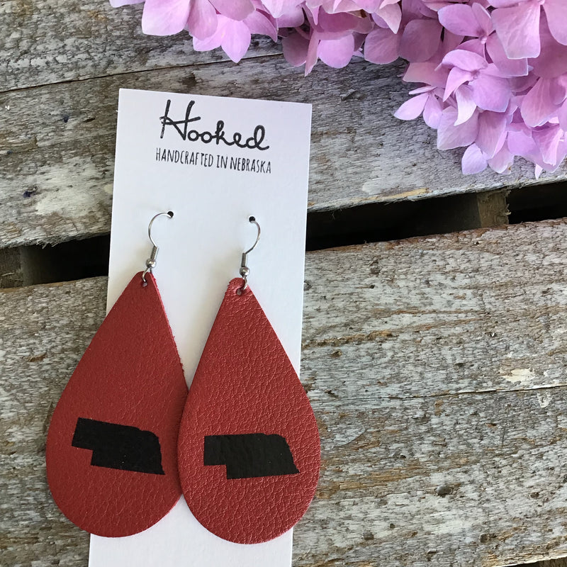 Nebraska State Pride Teardrops in Red/Black- Large