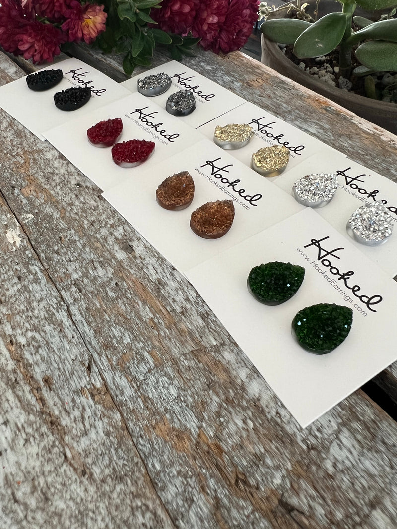 Druzy-Style Teardrop Studs - Large