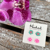 Pink and Green Flower Clay Studs - Two Pack