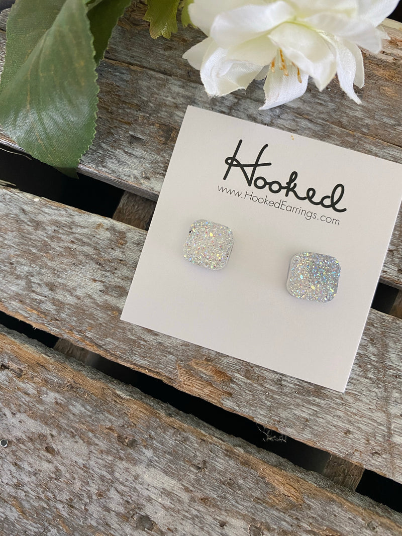 Druzy-Style Square Studs - 10mm