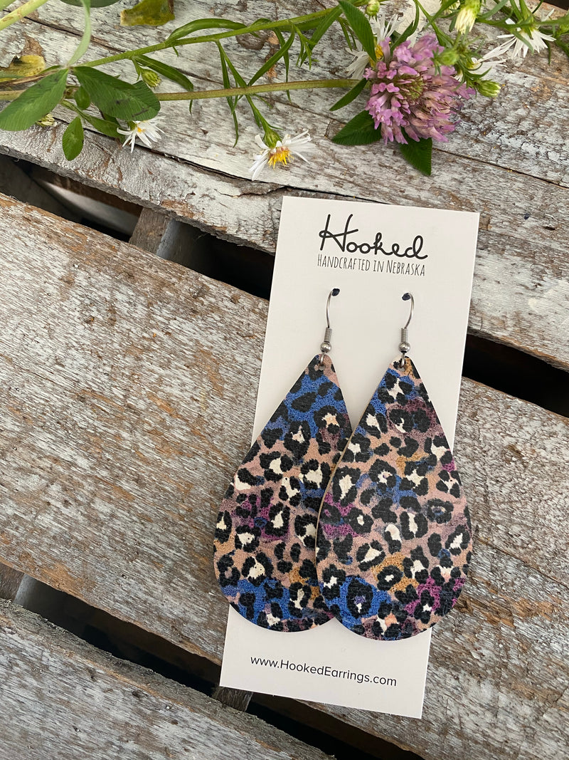 Blurple Leopard Cork Teardrops - Large
