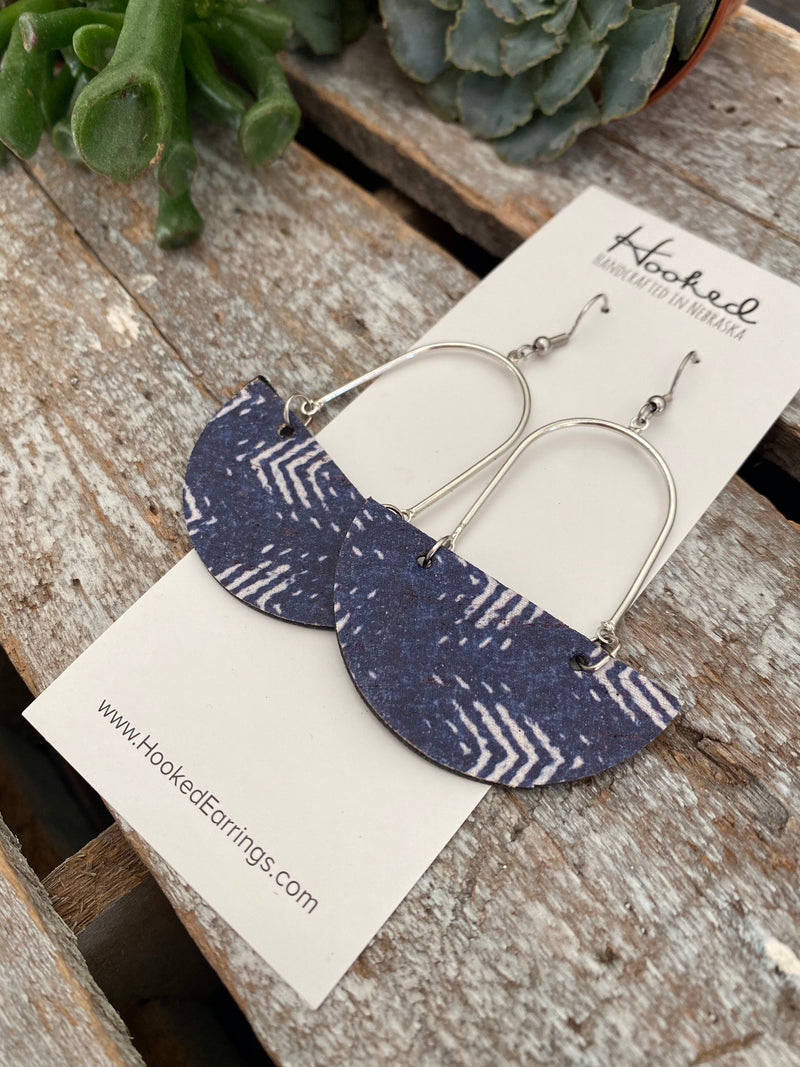 Navy and White Suspended Half Moons - Medium