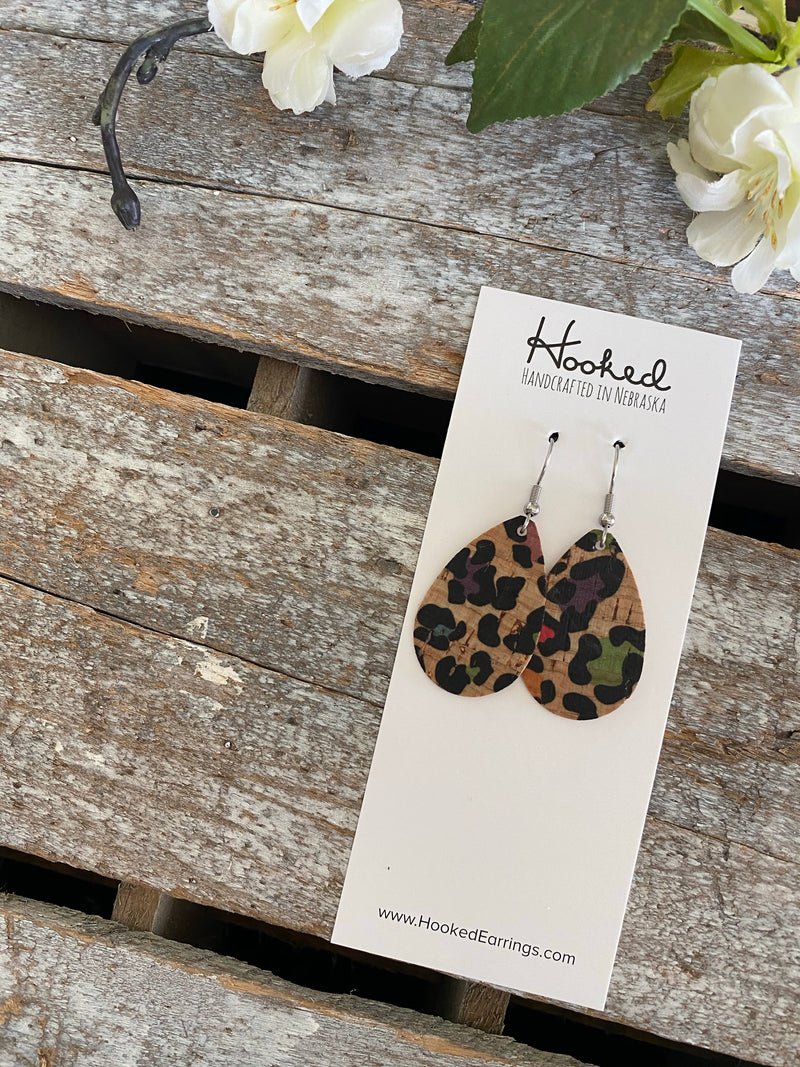 Rainbow Leopard Cork Teardrops - Small