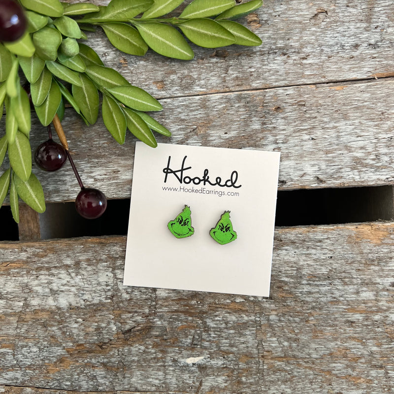Green Guy Wooden Stud Earrings