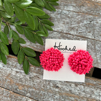 Opulent Beaded Studs - Punch Pink