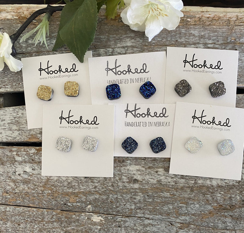 Druzy-Style Square Studs - 10mm