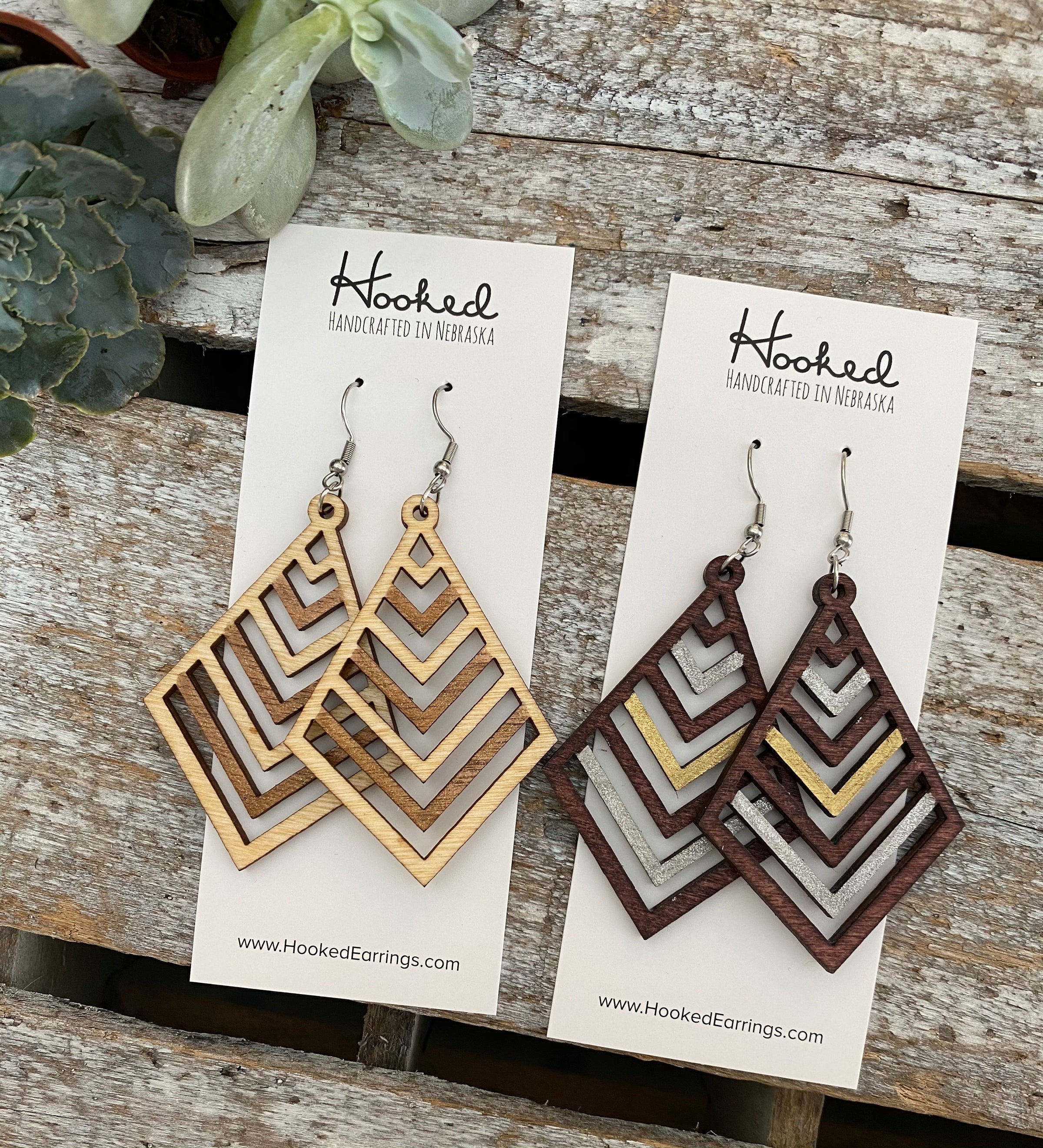Wooden Deluxe Cutout Earrings - Medium/Large Wide Stacked Chevron