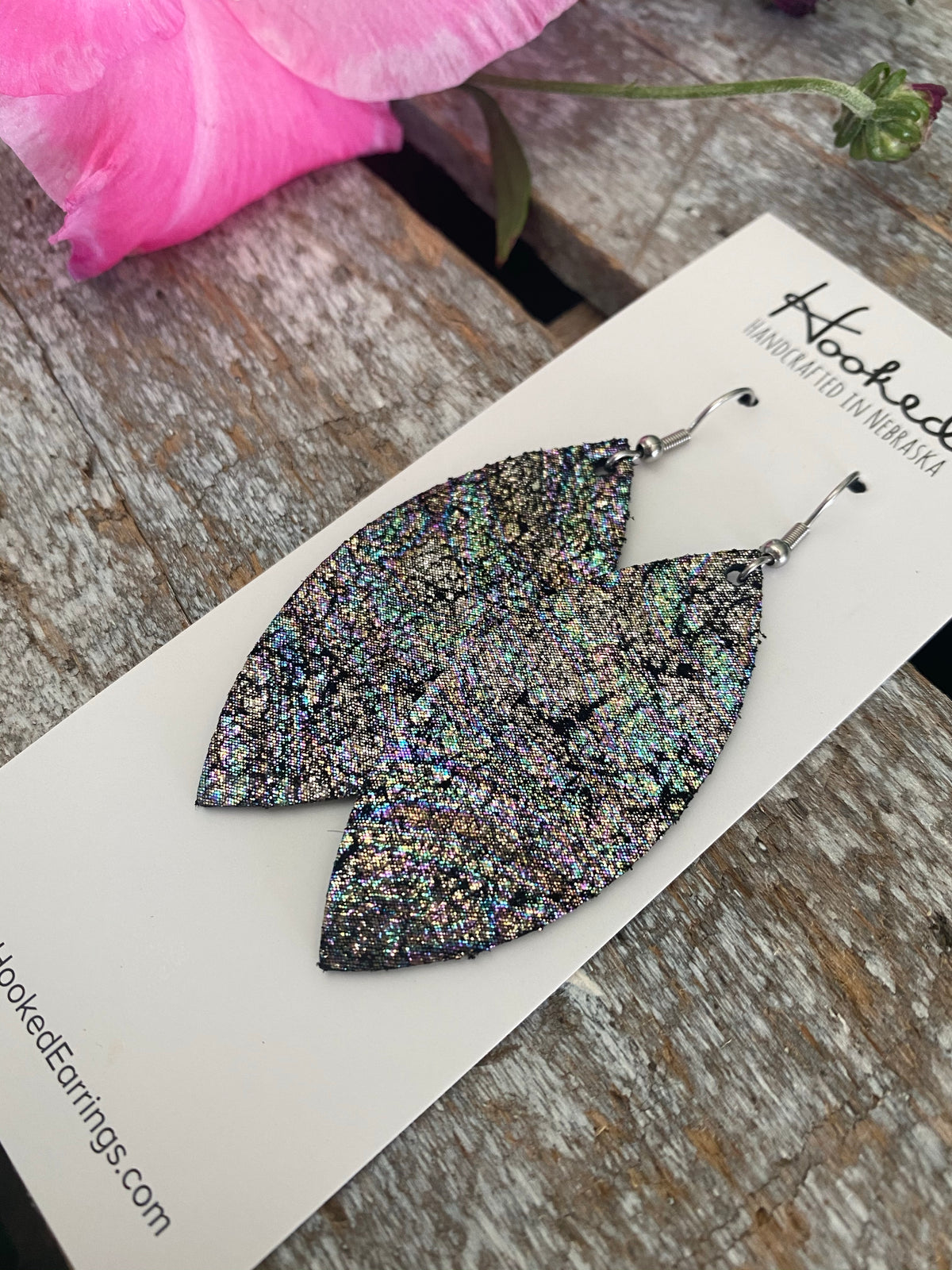 Oil Slick Black Suede Petals - Medium