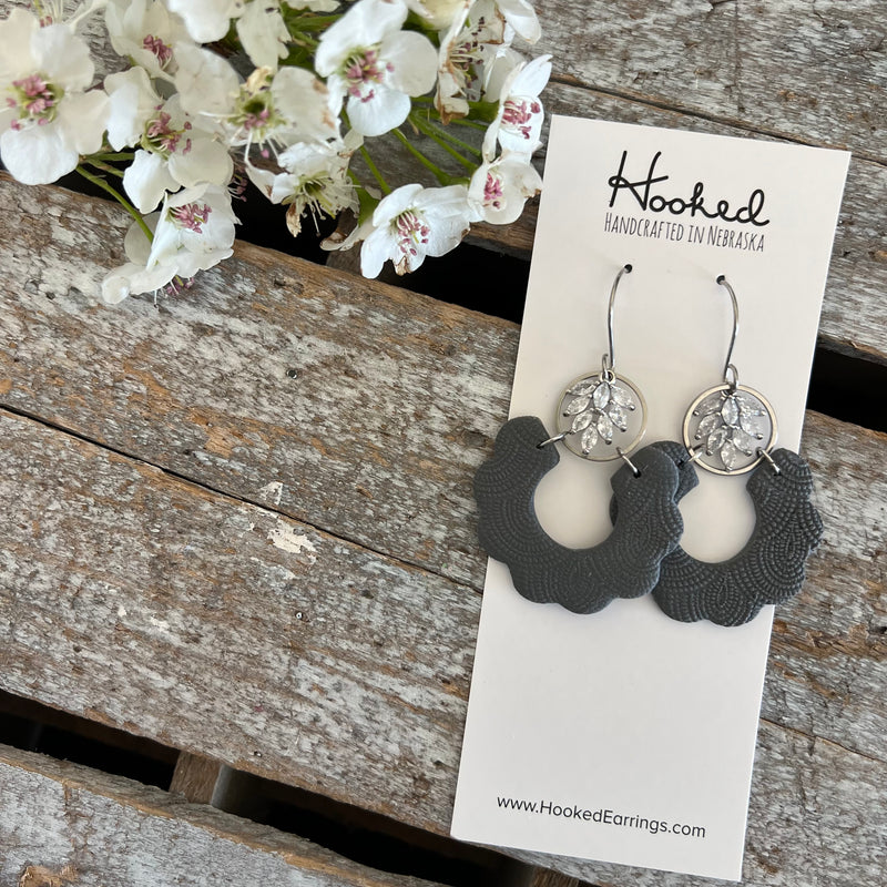 Charcoal and Silver Pave Rhinestone Loops - Medium