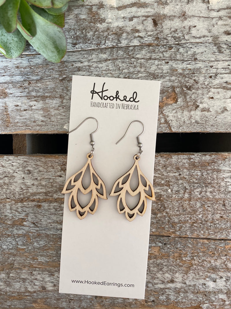Wooden Deluxe Cutout Earrings - Small Lotus