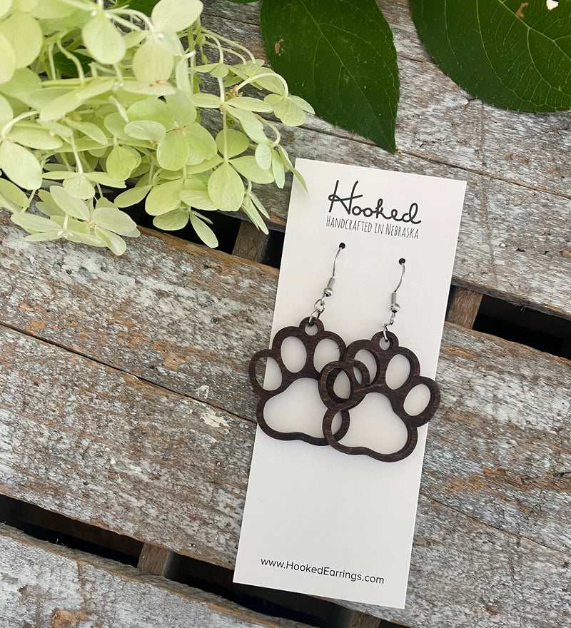 Wooden Cutout Earrings - Paw Print - Custom Colors