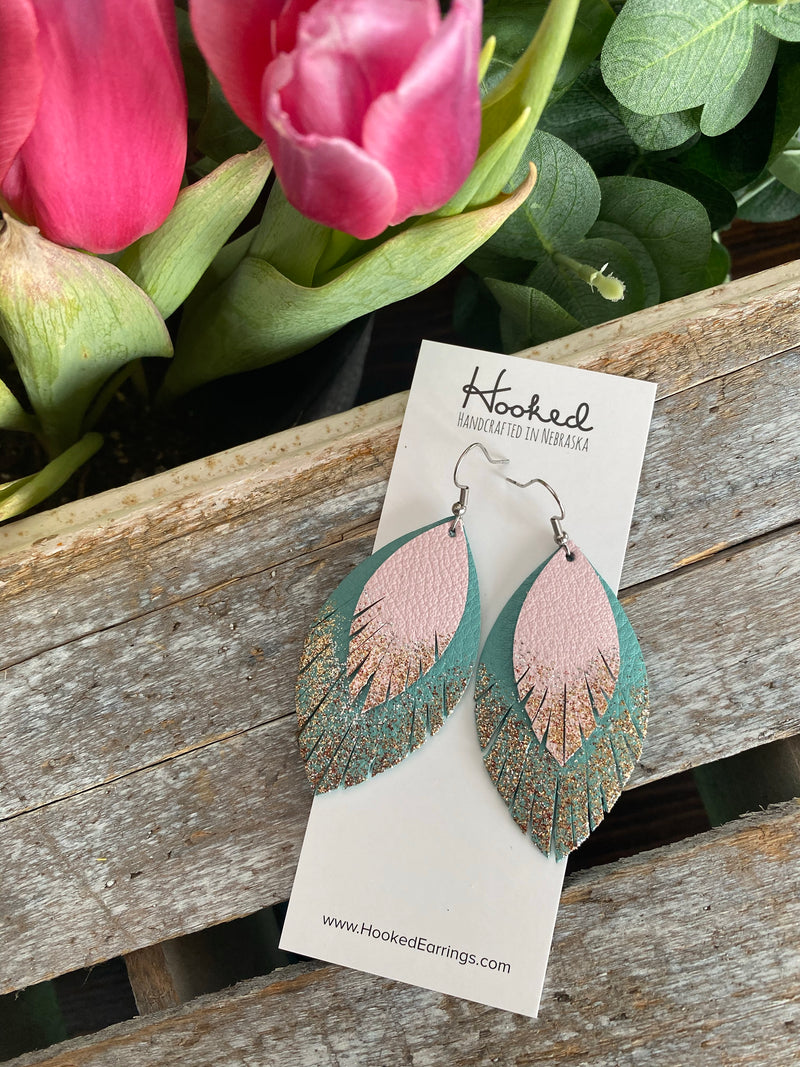 Baby Pink and Aqua Layered, Glittered Fringe Petals - Large