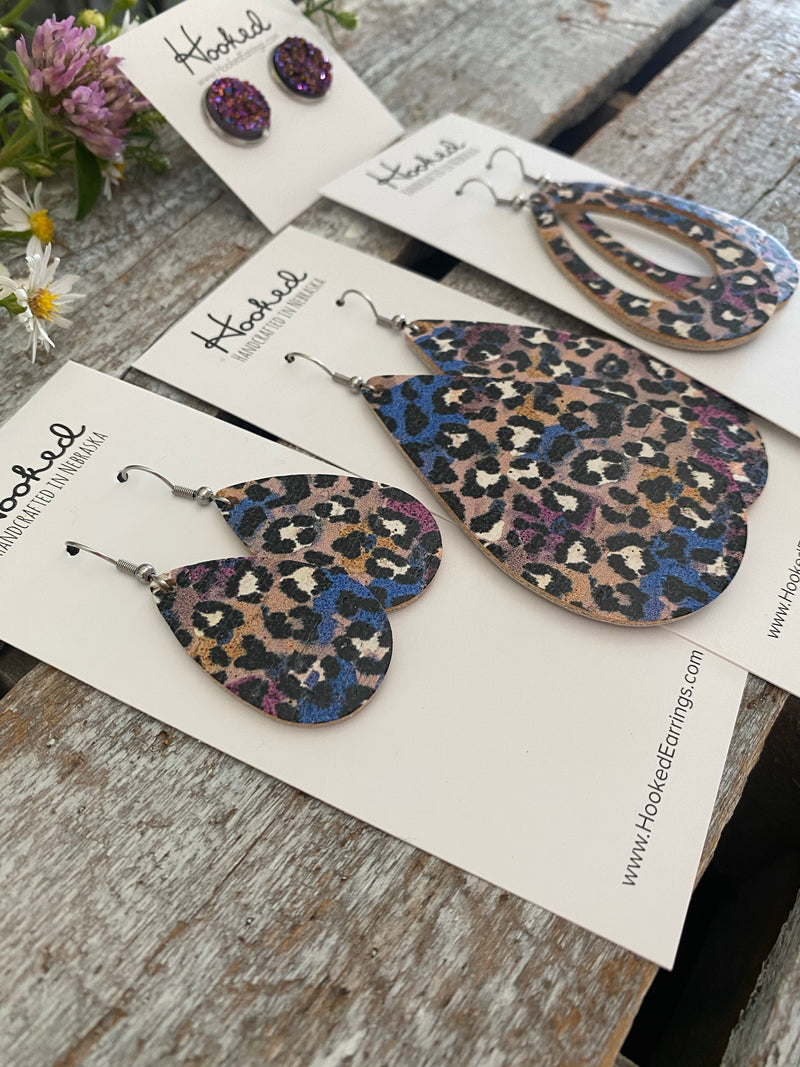 Blurple Leopard Cork Teardrops - Large