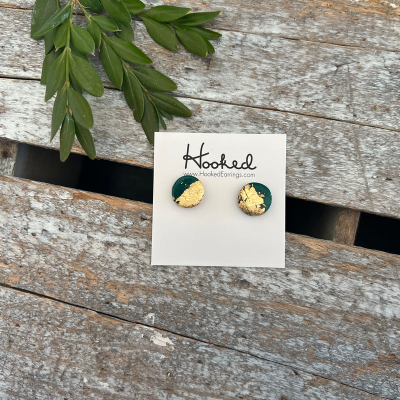 Emerald and Gold Clay Studs