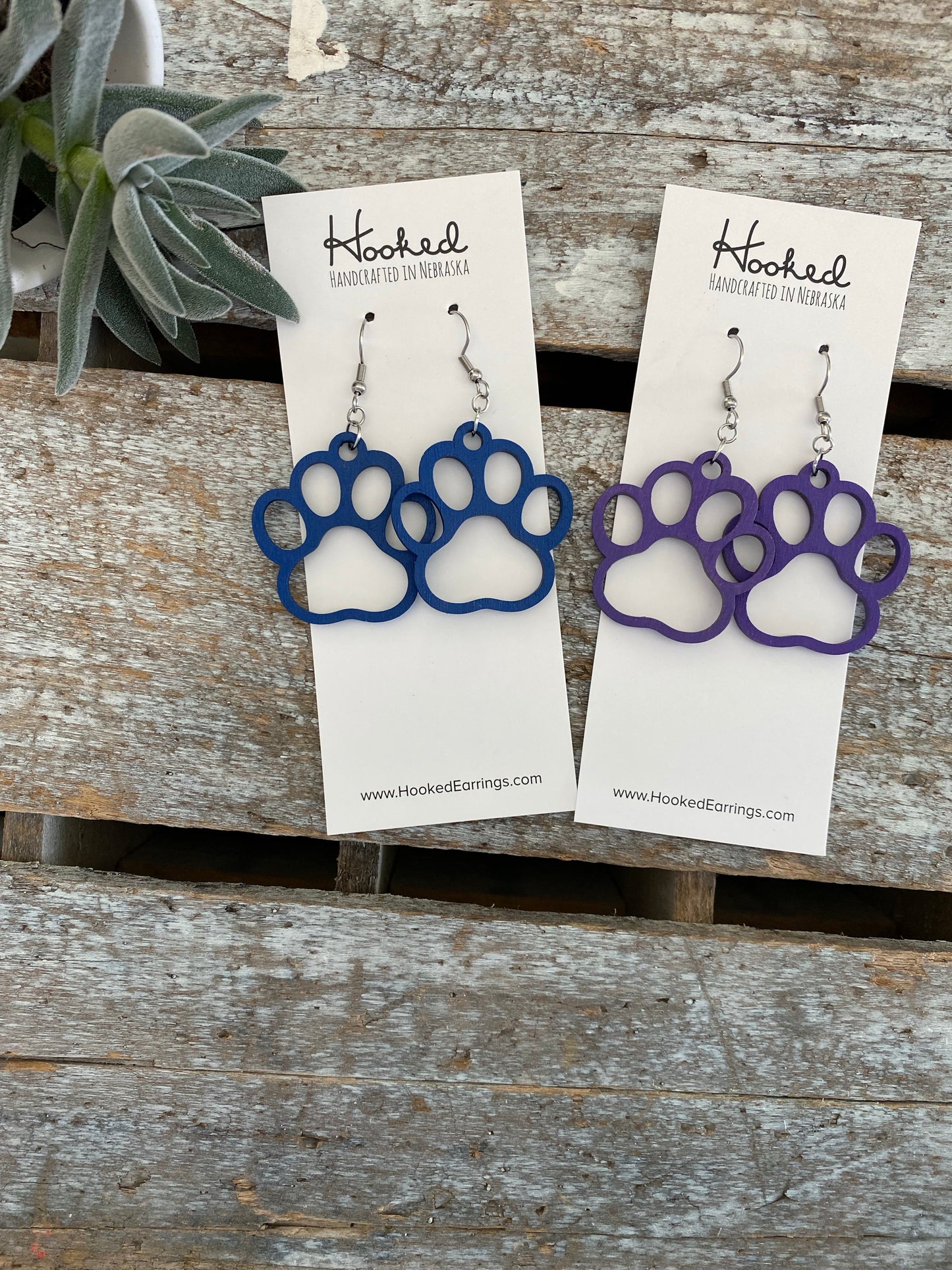 Wooden Cutout Earrings - Paw Print - Custom Colors