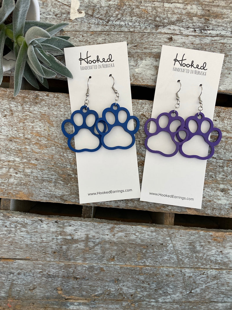 Wooden Cutout Earrings - Paw Print - Custom Colors