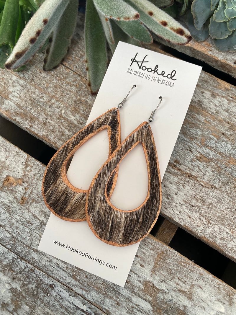 Salt and Pepper Speckled Cowhide Teardrop Cutouts // Rose Gold Edged - Large, HAIR ON
