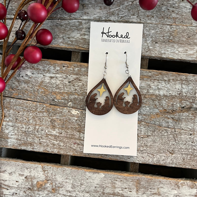 The Star - Deluxe Wooden Holiday Earrings
