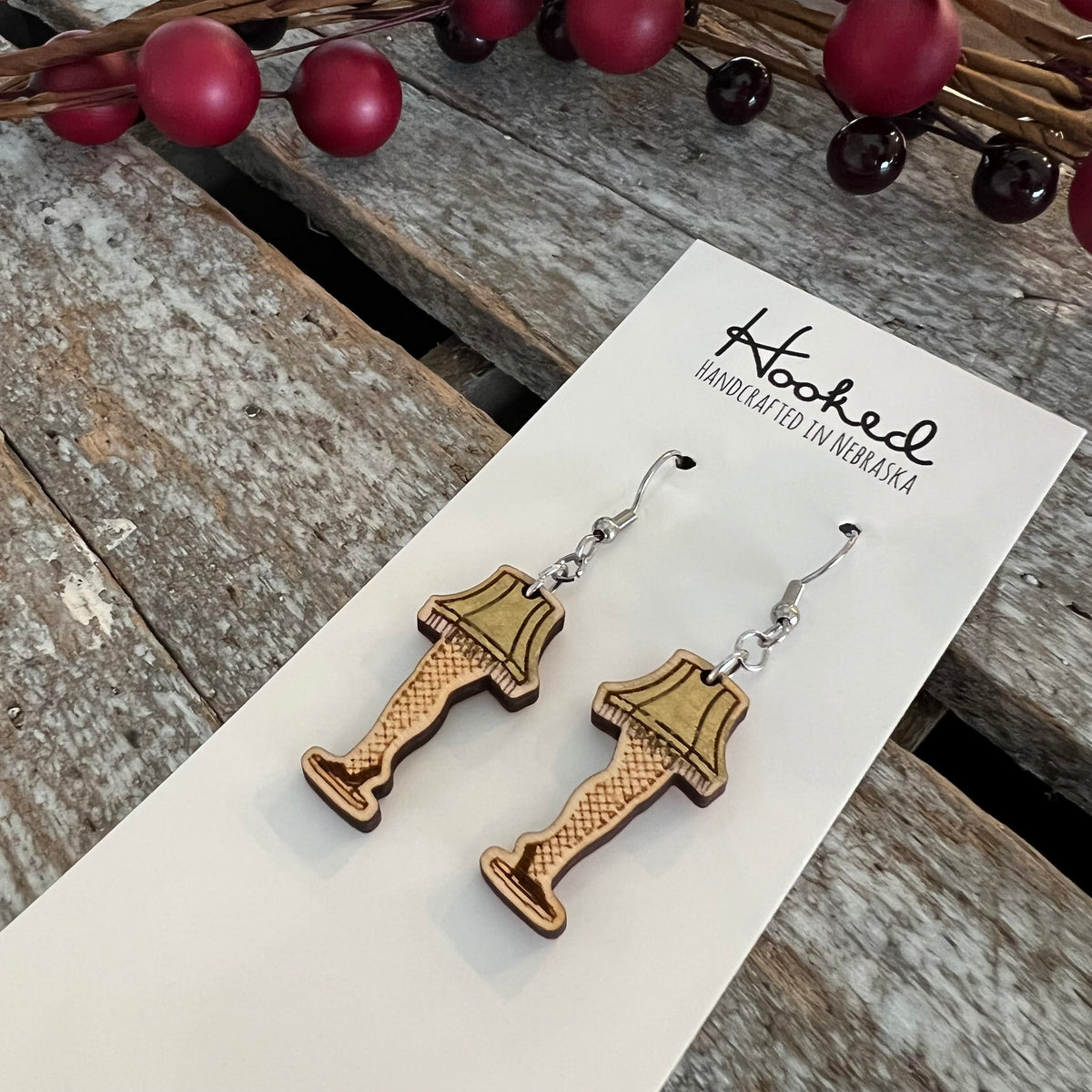 Leggy Lamp - Deluxe Wooden Holiday Earrings