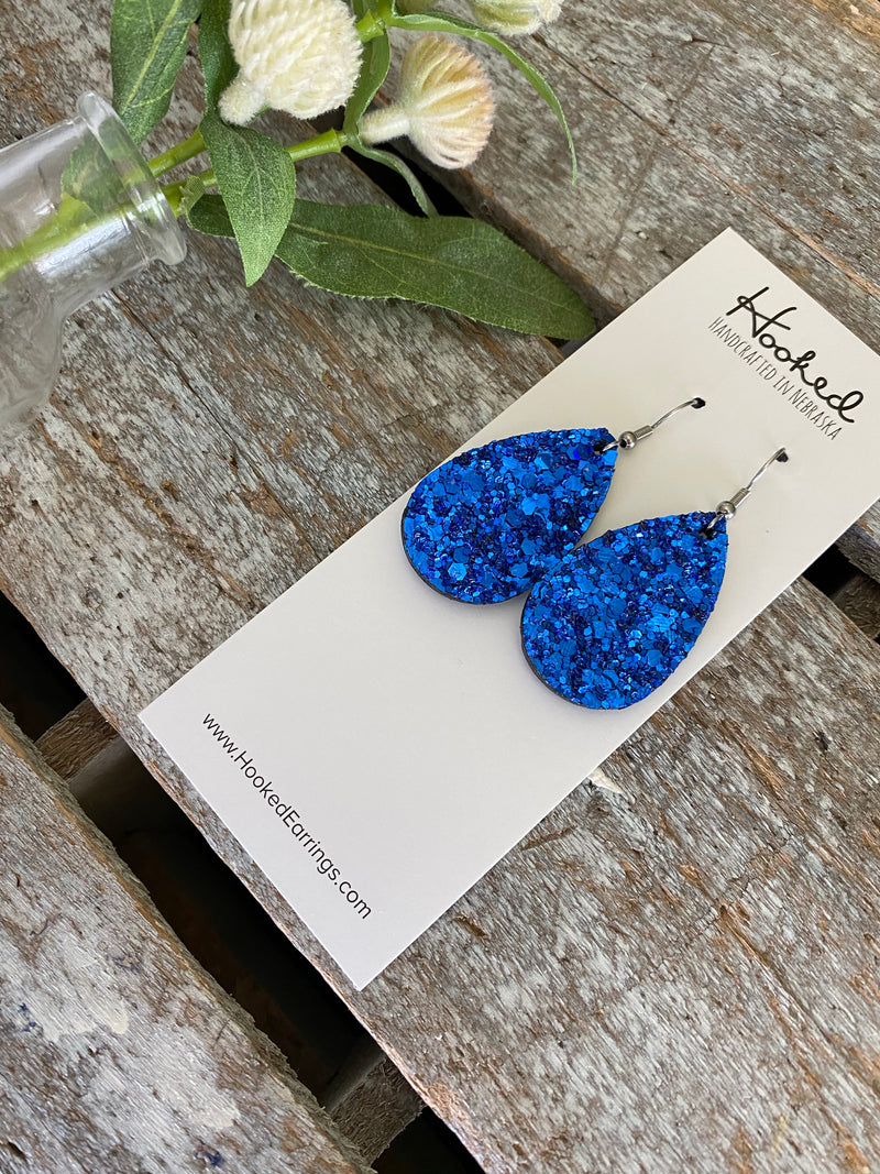 Smashed Sapphire Glitter Teardrops - Small