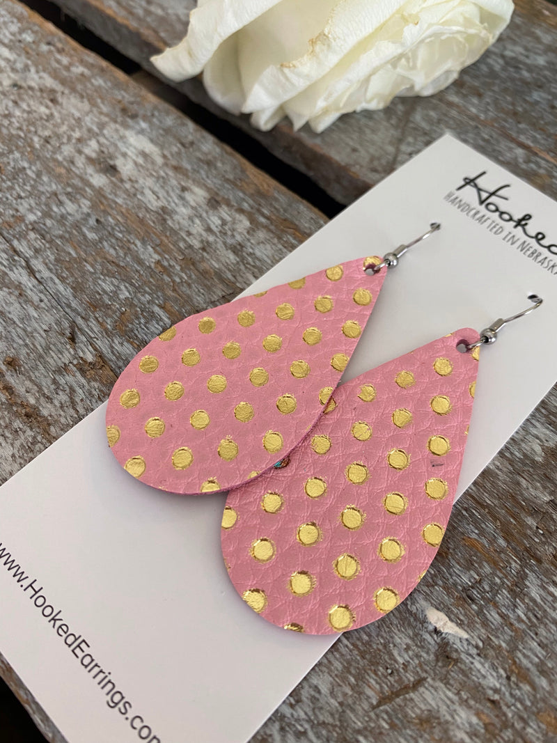 Pink and Rose Gold Polka Teardrops - Medium