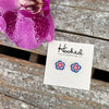 Royal and Pink Flower Clay Studs