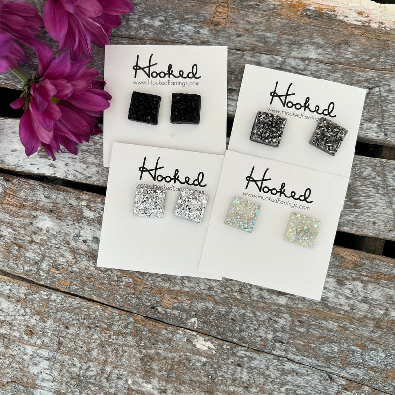 Druzy-Style Square Studs - 12mm