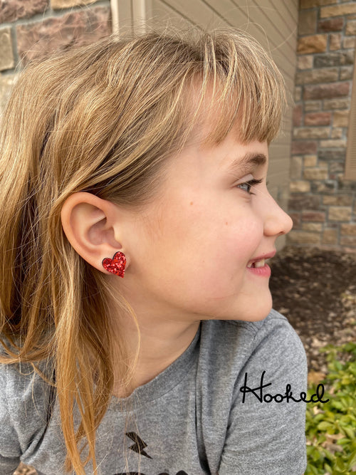 Glitter Leather Heart Studs
