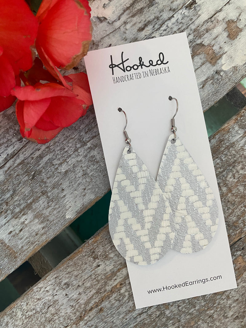 Sparkly Silver Chevron Teardrops - Medium