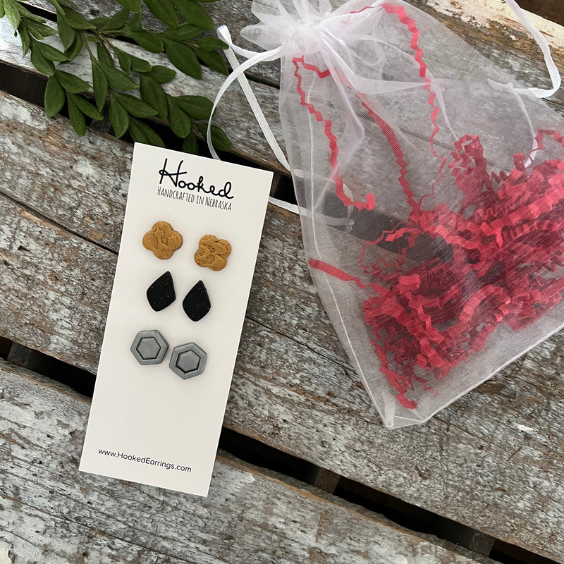 Silver & Gold Stud Collection/Three Pack Gift Set