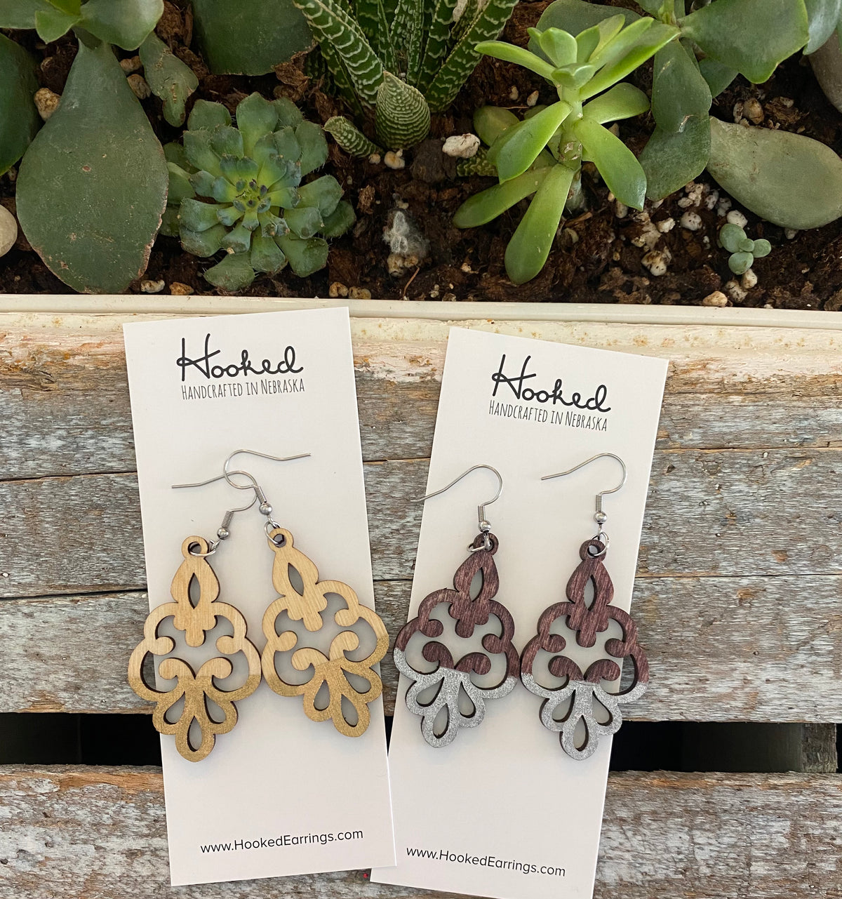Wooden Deluxe Cutout Earrings - Small/Medium Filigree