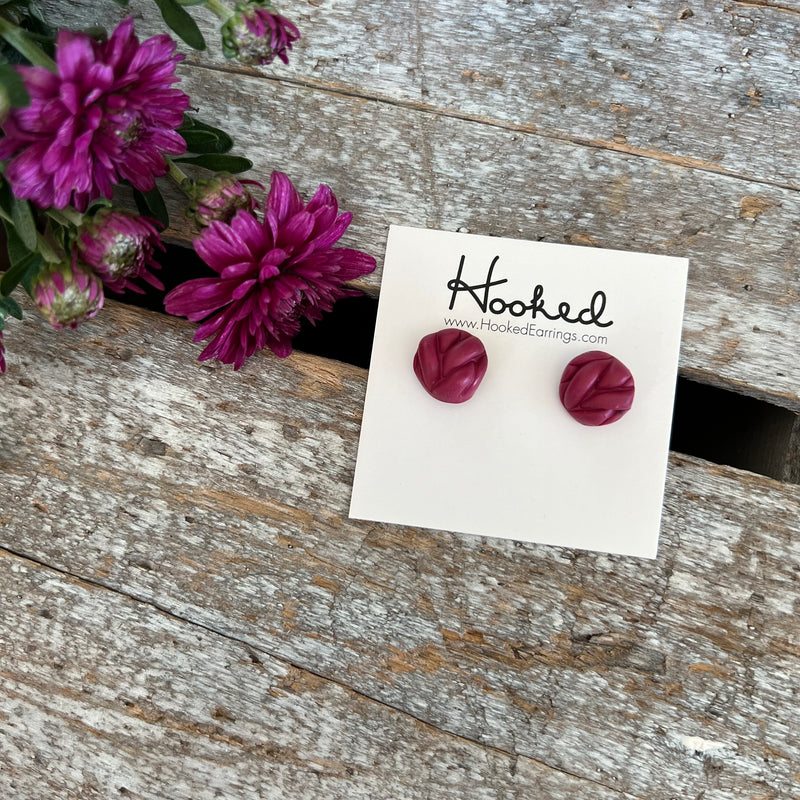 Raspberry Knit Clay Studs